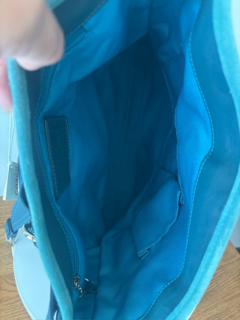 Coach 2006 NWT Hamptons Suede Hobo Bag, Teal Blue w/Silver Hardware NEW IN BOX - Picture 5 of 8